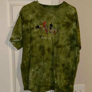 Green Panama Tie-Dye T-Shirt with Bird Design